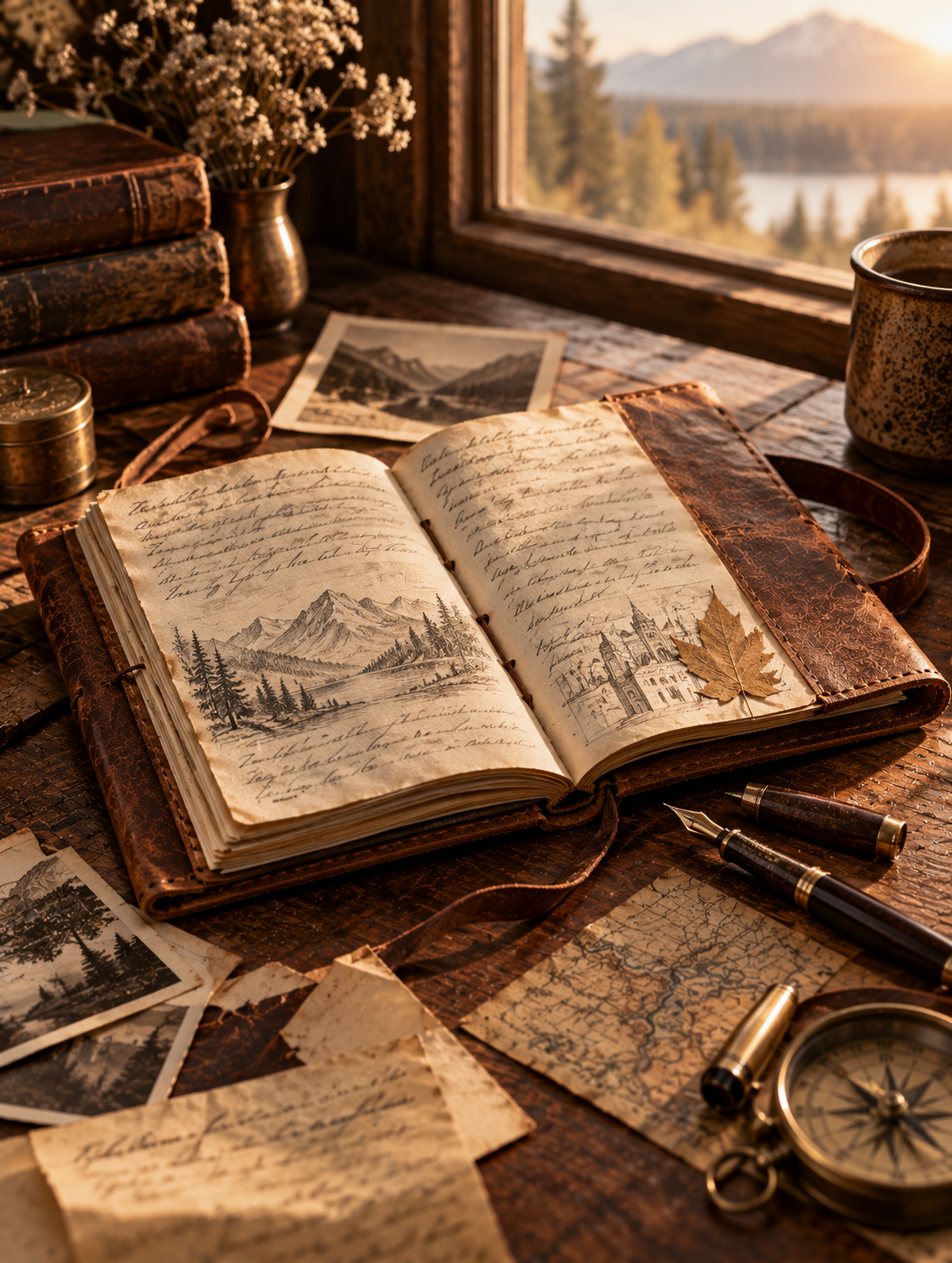 A finished leather journal